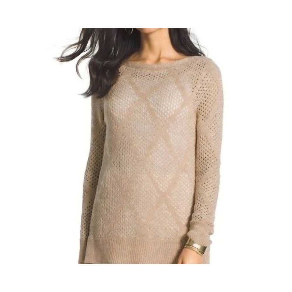Chicos Black Label Rose Gold Metallic Linen Blend Pointelle Sweater Size 1 M